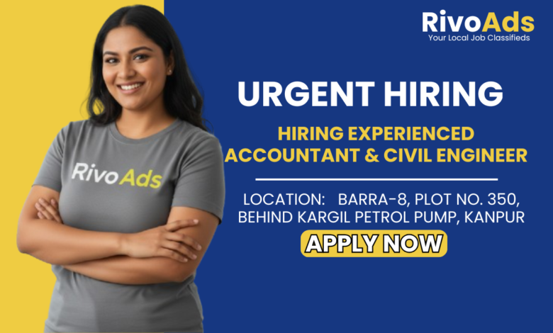 Recruitment notice for an experienced Accountant and Civil Engineer for the construction line Jobs in Kanpur, Divya Enterprises, Kanpur. Includes contact details and location.