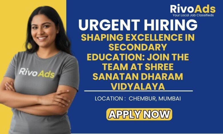 Shree Sanatan Dharam Vidyalaya Mumbai Recruitment 2026 Secondary Teacher Vacancy