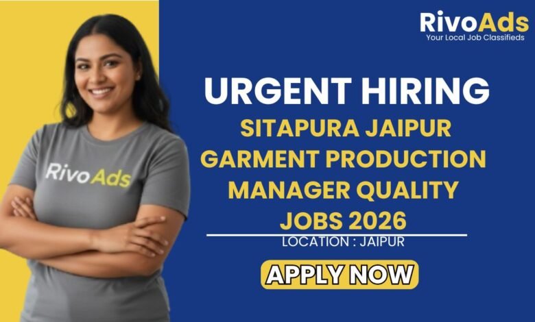 Sitapura Jaipur Garment Production Manager Quality Jobs 2026