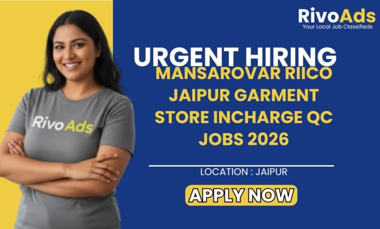 Mansarovar RIICO Jaipur Garment Store Incharge QC Jobs 2026