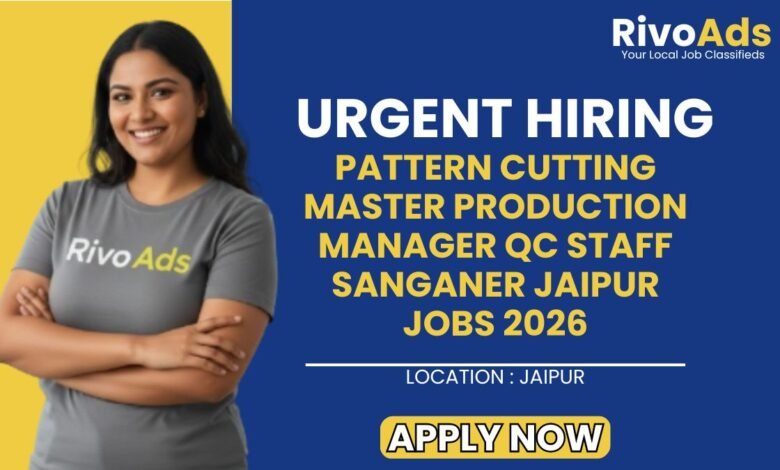 Pattern Cutting Master Production Manager QC Staff Sanganer Jaipur Jobs 2026