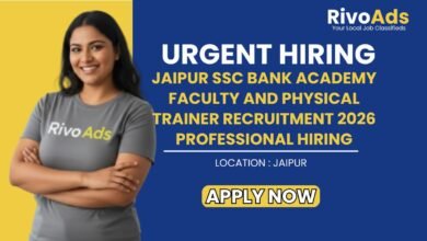 Jaipur SSC Bank Academy Faculty and Physical Trainer Recruitment 2026 Professional Hiring