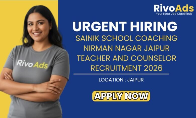 Sainik School Coaching Nirman Nagar Jaipur Teacher and Counselor Recruitment 2026